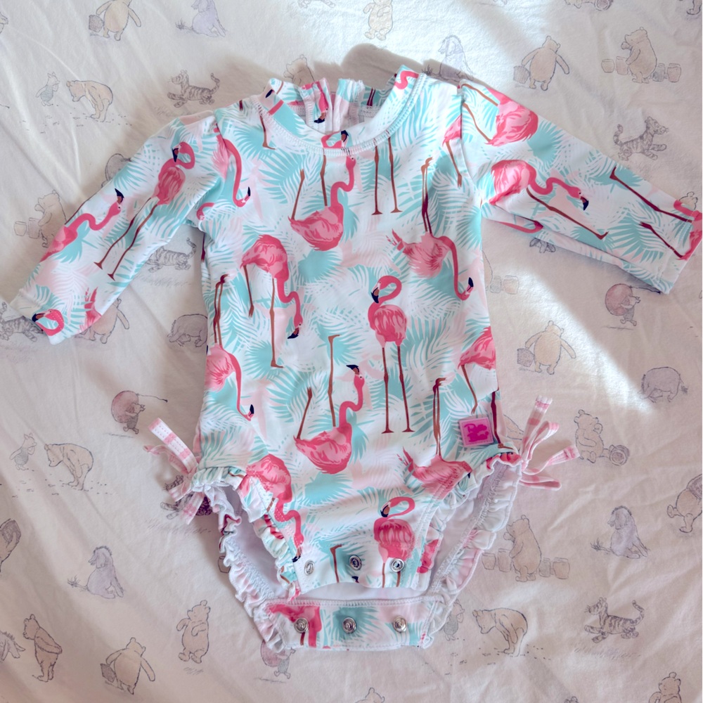 Flamingo Print Baby rashguard Ruffle Butts